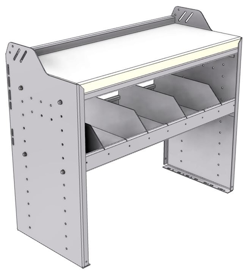 18-3530-3W Workbench 34.5"Wide x 15.5"Deep x 30"high with 1 high divider shelf and a 1.5" thick hardwood worktop