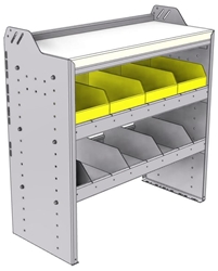 18-3536-7W Workbench 34.5"Wide x 15.5"Deep x 36"high with 2 high divider / bin combo shelves and a 1.5" thick hardwood worktop