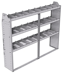 21-7358-3 Profiled back shelf unit 72"Wide x 13.5"Deep x 58"High with 3 shelves