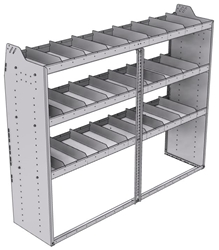 21-7858-3 Profiled back shelf unit 72"Wide x 18.5"Deep x 58"High with 3 shelves