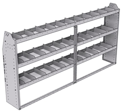 21-9348-3 Profiled back shelf unit 96"Wide x 13.5"Deep x 48"High with 3 shelves