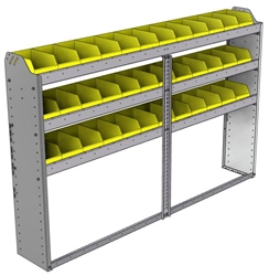 22-7148-3 Square back bin shelf unit 75"Wide x 11.5"Deep x 48"High with 3 shelves