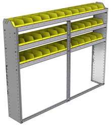 22-7158-3 Square back bin shelf unit 75"Wide x 11.5"Deep x 58"High with 3 shelves