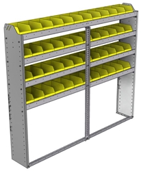22-7163-4 Square back bin shelf unit 75"Wide x 11.5"Deep x 63"High with 4 shelves