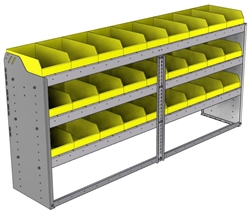 22-7536-3 Square back bin shelf unit 75"Wide x 15.5"Deep x 36"High with 3 shelves