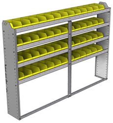 22-8158-4 Square back bin shelf unit 84"Wide x 11.5"Deep x 58"High with 4 shelves