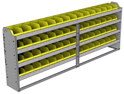 22-9136-4 Square back bin shelf unit 94"Wide x 11.5"Deep x 36"High with 4 shelves