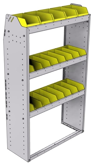 23-3358-3 Profiled back bin shelf unit 34.5"Wide x 13.5"Deep x 58"High with 3 shelves