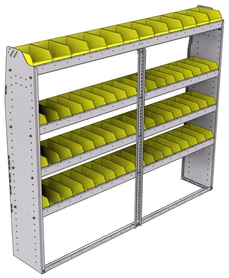 23-7363-4 Profiled back bin shelf unit 75"Wide x 13.5"Deep x 63"High with 4 shelves