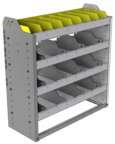 24-3336-4 Square back bin separator combo shelf unit 34.5"Wide x 13.5"Deep x 36"High with 4 shelves