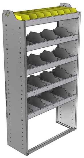 24-3363-5 Square back bin separator combo shelf unit 34.5"Wide x 13.5"Deep x 63"High with 5 shelves