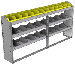 24-7136-3 Square back bin separator combo shelf unit 75"Wide x 11.5"Deep x 36"High with 3 shelves