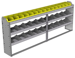 24-9136-3 Square back bin separator combo shelf unit 94"Wide x 11.5"Deep x 36"High with 3 shelves