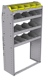 25-3358-4 Profiled back bin separator combo Shelf unit 34.5"Wide x 13.5"Deep x 58"High with 4 shelves