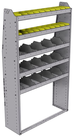 25-4372-5 Profiled back bin separator combo Shelf unit 43"Wide x 13.5"Deep x 72"High with 5 shelves