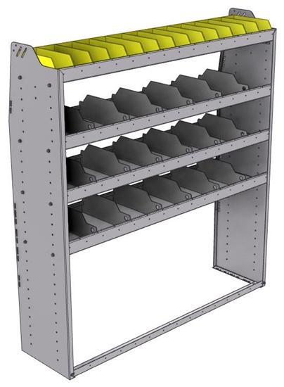 25-5563-4 Profiled back bin separator combo Shelf unit 58.5"Wide x 15.5"Deep x 63"High with 4 shelves