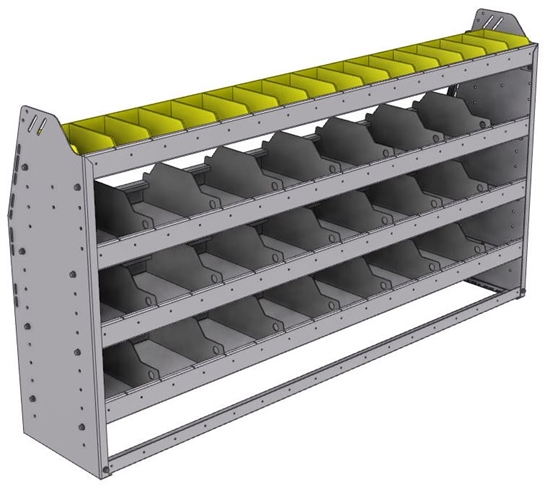 25-6336-4 Profiled back bin separator combo Shelf unit 67"Wide x 13.5"Deep x 36"High with 4 shelves