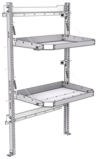 26-3063-02 2 level fold-up shelving unit, 35"Wide x 21"Deep x 63"High