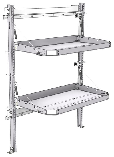 26-4058-02 2 level fold-up shelving unit, 41"Wide x 21"Deep x 58"High