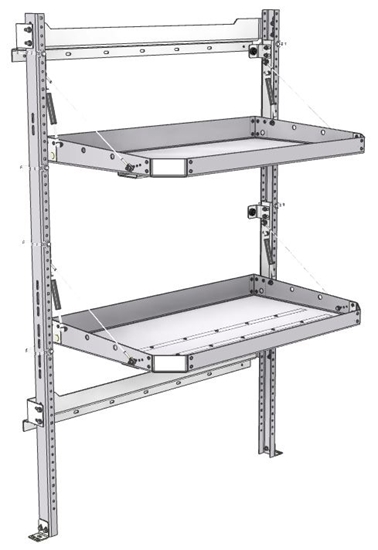 26-4063-02 2 level fold-up shelving unit, 41"Wide x 21"Deep x 63"High