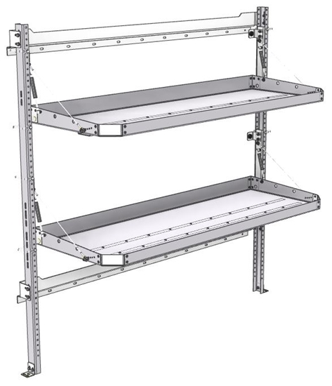 26-6063-02 2 level fold-up shelving unit, 63"Wide x 21"Deep x 63"High