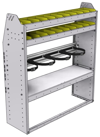 37-4348-3 Profiled back refrigerant bin unit 43"Wide x 13.5"Deep x 48"High with 2 shelves