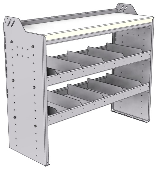 18-4536-2W Workbench 43"Wide x 15.5"Deep x 36"high with 2 standard divider shelves and a 1.5" thick hardwood worktop