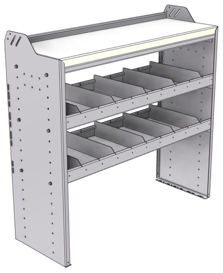 18-4542-2W Workbench 43"Wide x 15.5"Deep x 42"high with 2 standard divider shelves and a 1.5" thick hardwood worktop