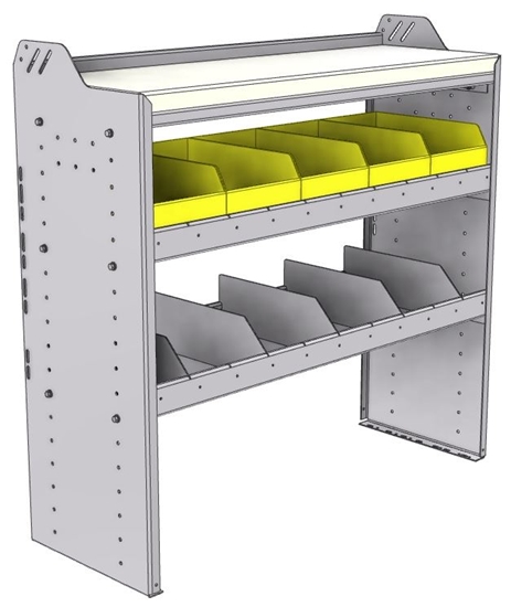 18-4542-7W Workbench 43"Wide x 15.5"Deep x 42"high with 2 high divider / bin combo shelves and a 1.5" thick hardwood worktop