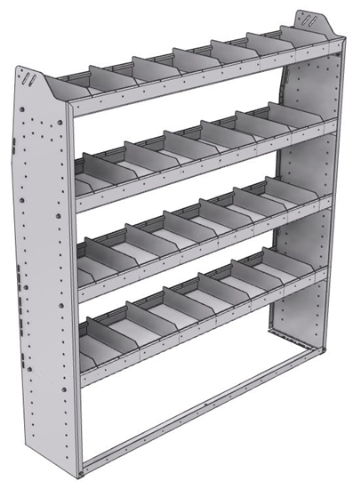 21-6363-4 Profiled back shelf unit 60"Wide x 13.5"Deep x 63"High with 4 shelves