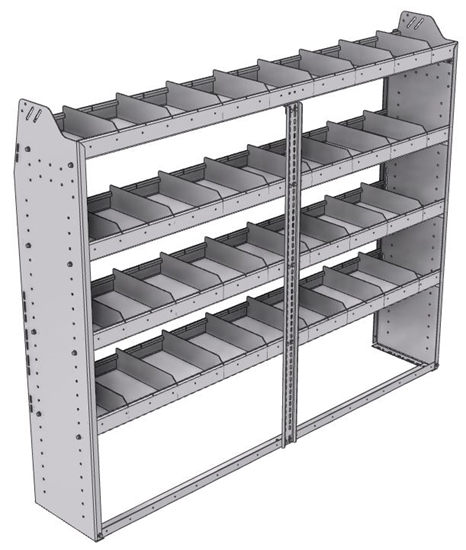 21-7358-4 Profiled back shelf unit 72"Wide x 13.5"Deep x 58"High with 4 shelves