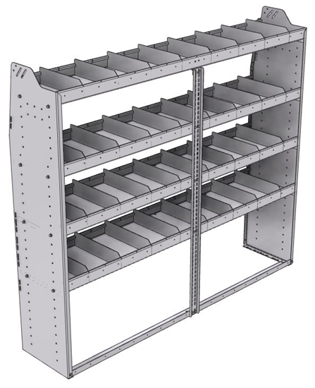 21-7563-4 Profiled back shelf unit 72"Wide x 15.5"Deep x 63"High with 4 shelves