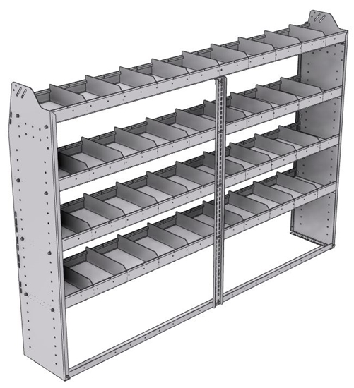 21-8358-4 Profiled back shelf unit 84"Wide x 13.5"Deep x 58"High with 4 shelves