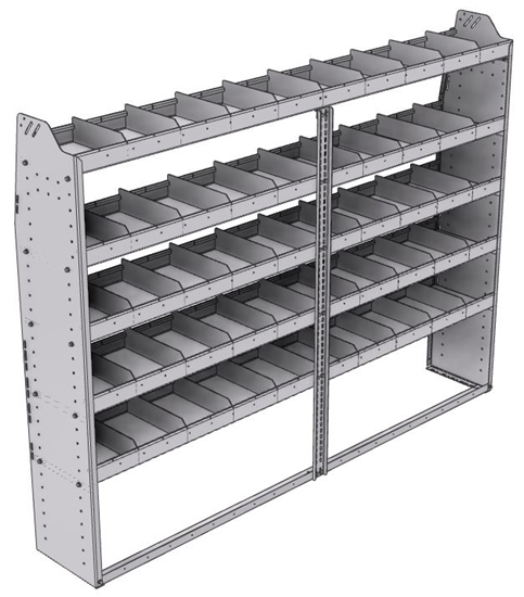 21-8363-5 Profiled back shelf unit 84"Wide x 13.5"Deep x 63"High with 5 shelves