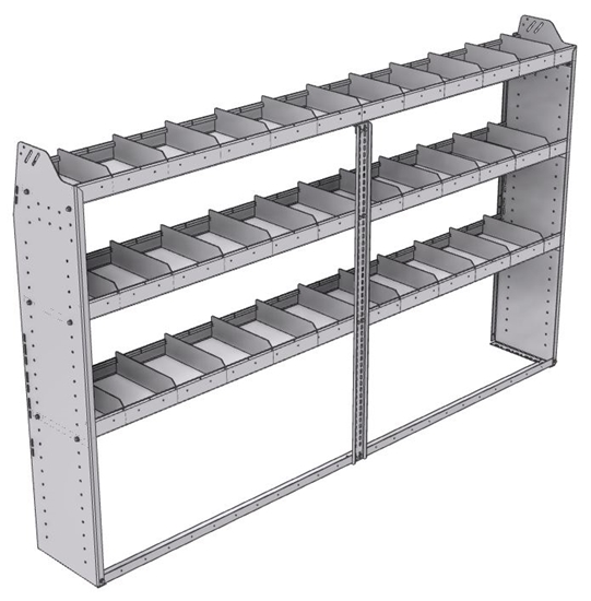 21-9358-3 Profiled back shelf unit 96"Wide x 13.5"Deep x 58"High with 3 shelves