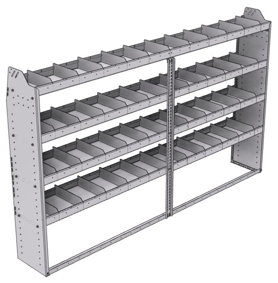 21-9358-4 Profiled back shelf unit 96"Wide x 13.5"Deep x 58"High with 4 shelves