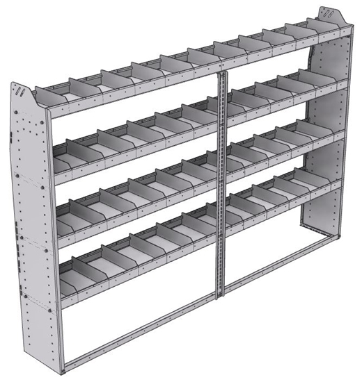 21-9363-4 Profiled back shelf unit 96"Wide x 13.5"Deep x 63"High with 4 shelves