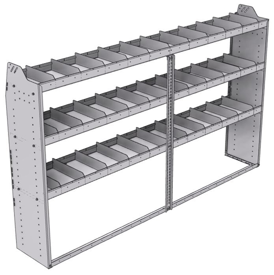 21-9558-3 Profiled back shelf unit 96"Wide x 15.5"Deep x 58"High with 3 shelves