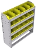 22-3136-4 Square back bin shelf unit 34.5"Wide x 11.5"Deep x 36"High with 4 shelves