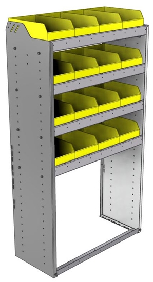 22-3563-4 Square back bin shelf unit 34.5"Wide x 15.5"Deep x 63"High with 4 shelves