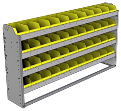 22-6136-4 Square back bin shelf unit 67"Wide x 11.5"Deep x 36"High with 4 shelves