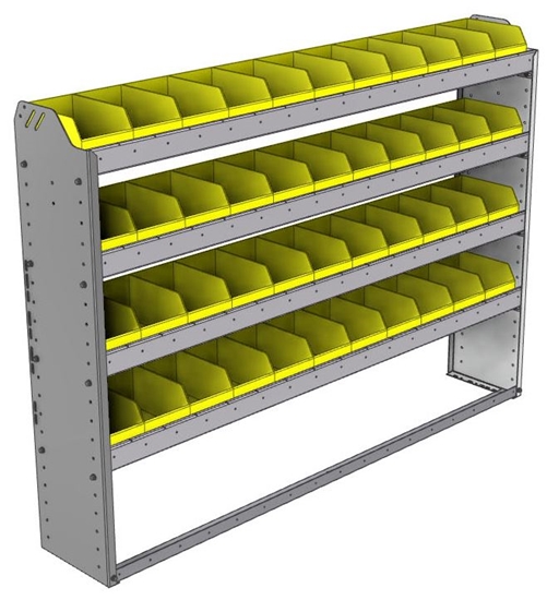 22-6148-4 Square back bin shelf unit 67"Wide x 11.5"Deep x 48"High with 4 shelves