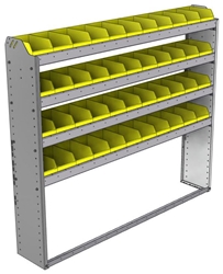 22-6158-4 Square back bin shelf unit 67"Wide x 11.5"Deep x 58"High with 4 shelves