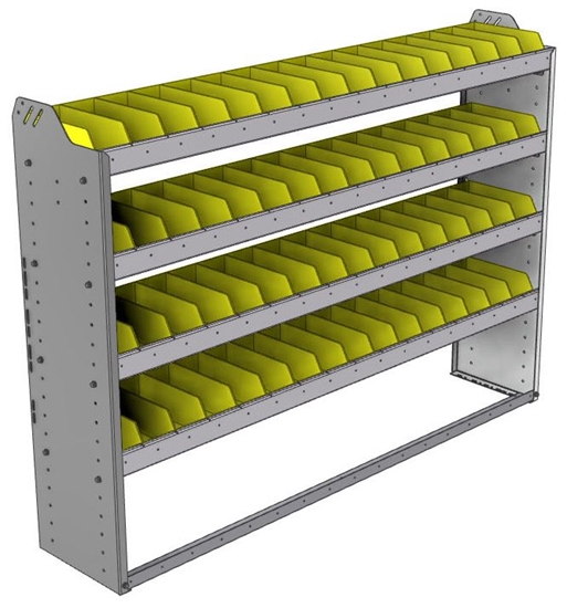 22-6348-4 Square back bin shelf unit 67"Wide x 13.5"Deep x 48"High with 4 shelves