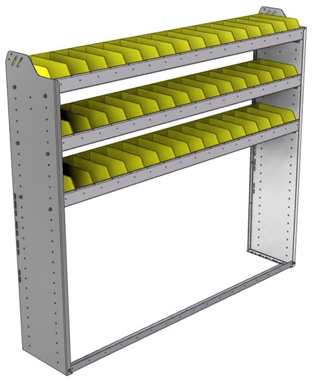 22-6358-3 Square back bin shelf unit 67"Wide x 13.5"Deep x 58"High with 3 shelves