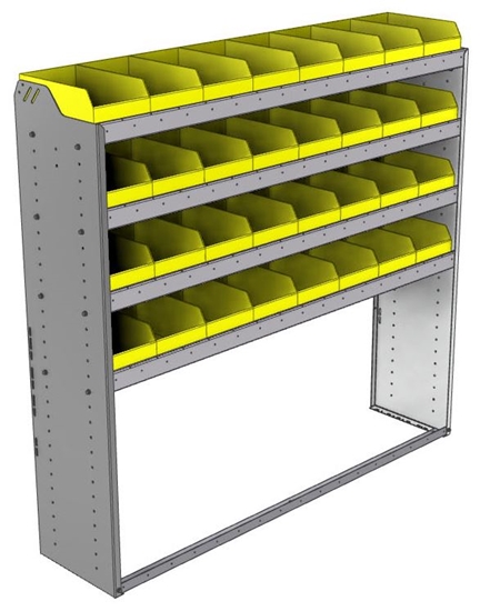 22-6563-4 Square back bin shelf unit 67"Wide x 15.5"Deep x 63"High with 4 shelves