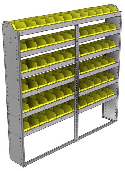 22-7172-6 Square back bin shelf unit 75"Wide x 11.5"Deep x 72"High with 6 shelves