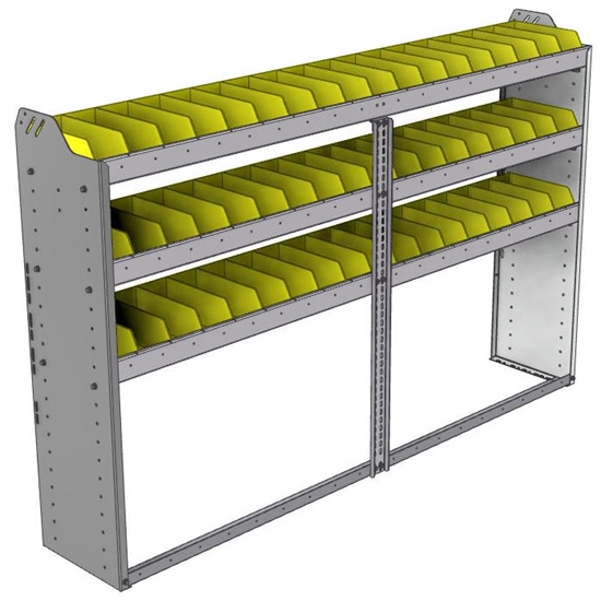 22-7348-3 Square back bin shelf unit 75"Wide x 13.5"Deep x 48"High with 3 shelves