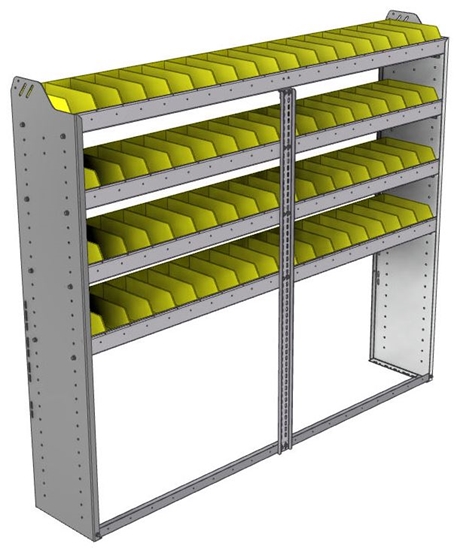 22-7363-4 Square back bin shelf unit 75"Wide x 13.5"Deep x 63"High with 4 shelves