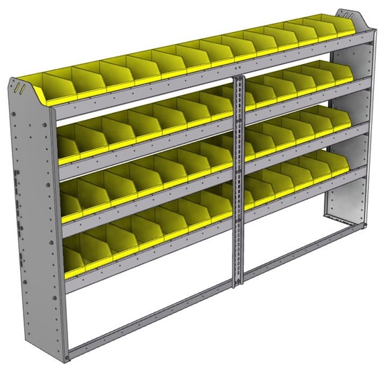 22-8148-4 Square back bin shelf unit 84"Wide x 11.5"Deep x 48"High with 4 shelves